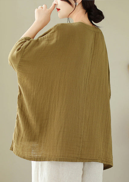 Design Batwing Low t Shirts Cotton High O Neck Green Sleeve Top FashionChic