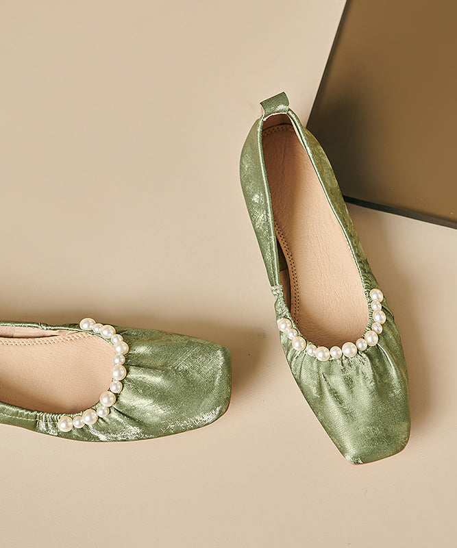 Bead Wrinkled Loafers Nail Green Women Penny FashionChic
