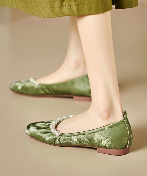 Bead Wrinkled Loafers Nail Green Women Penny FashionChic