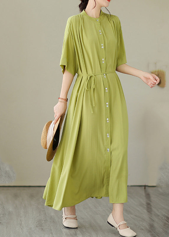 Green O-Neck Button Maxi Dresses Summer GH1032 Ada Fashion