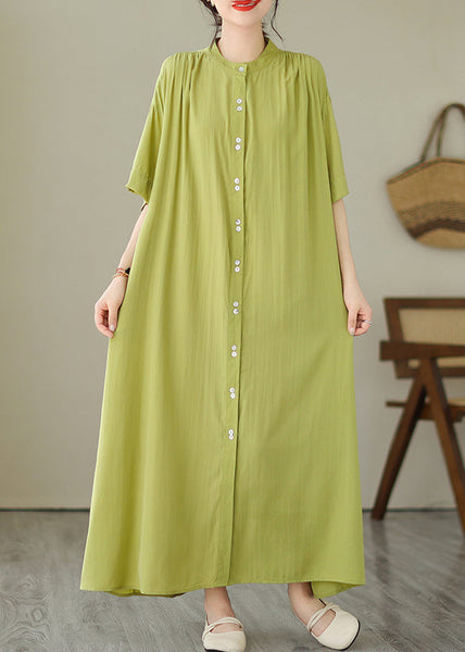 Green O-Neck Button Maxi Dresses Summer GH1032 Ada Fashion