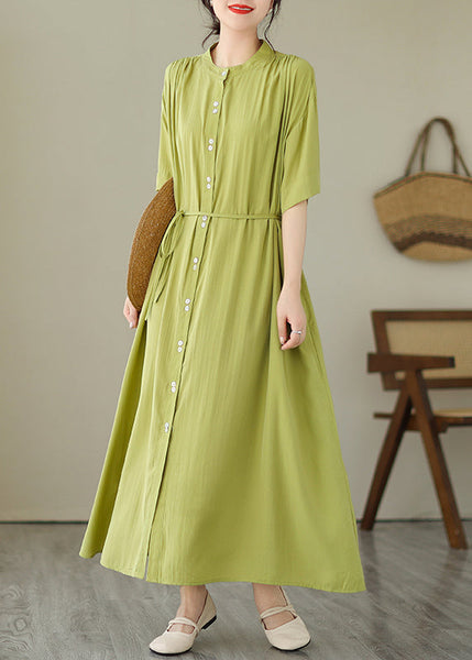 Green O-Neck Button Maxi Dresses Summer GH1032 Ada Fashion