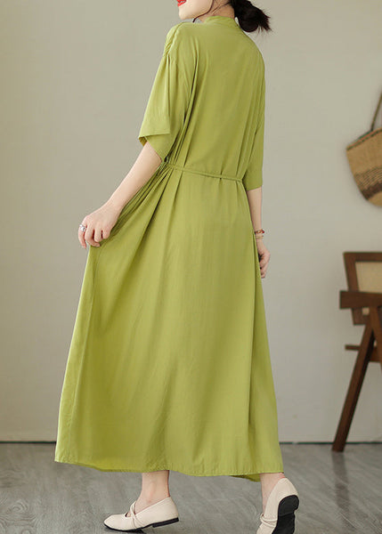 Green O-Neck Button Maxi Dresses Summer GH1032 Ada Fashion