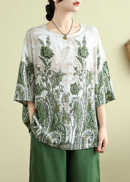 Summer Loose Top Green O-Neck Patchwork FashionChic