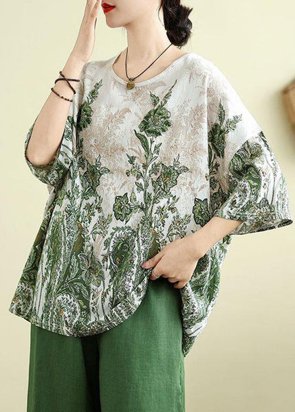 Summer Loose Top Green O-Neck Patchwork FashionChic
