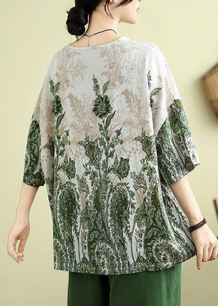Summer Loose Top Green O-Neck Patchwork FashionChic
