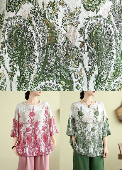 Summer Loose Top Green O-Neck Patchwork FashionChic