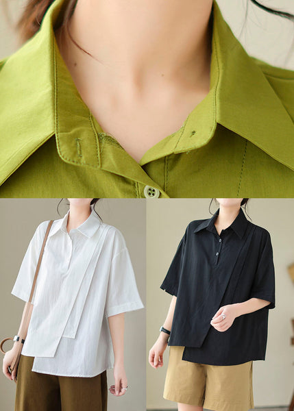 Peter Tops Blouse Pan Green Cotton Summer Patchwork Collar FashionChic