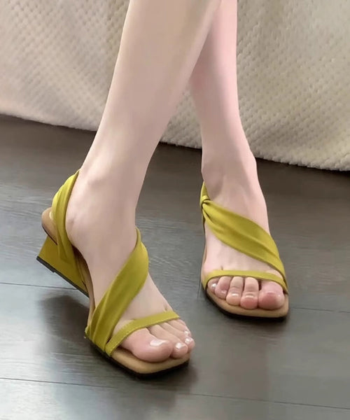 Green Toe Sandals Wedge Peep Splicing French FashionChic