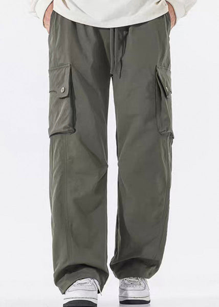 Men Pockets Pants Waist Casual Spring Elastic Cotton Green FashionChic