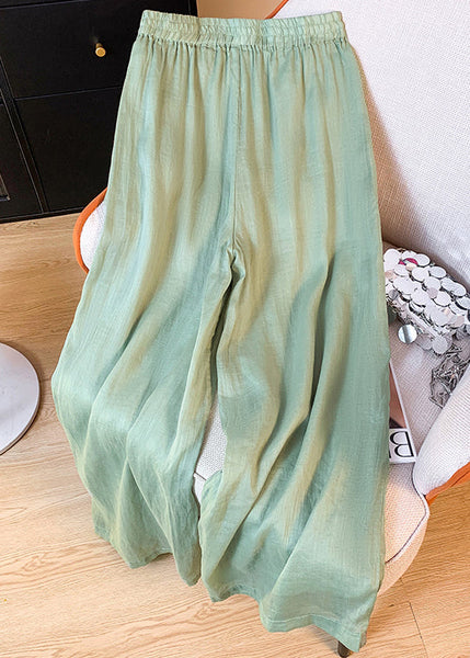 Waist Green Pants Elastic Embroidered Summer Pockets Linen Crop FashionChic