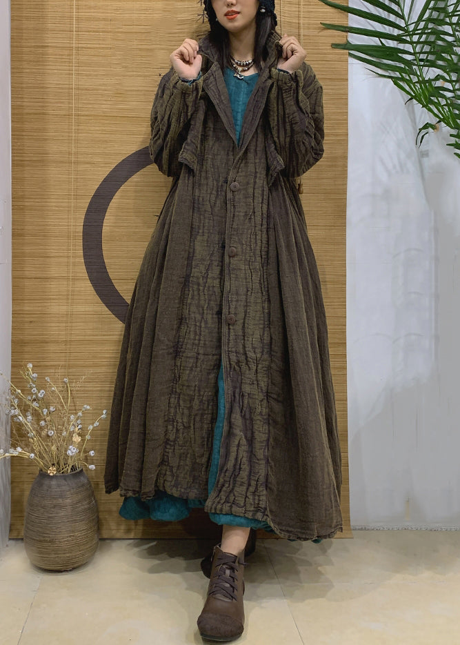 Green Pockets Linen Long Trench Coat Notched Long Sleeve AA1005 Ada Fashion