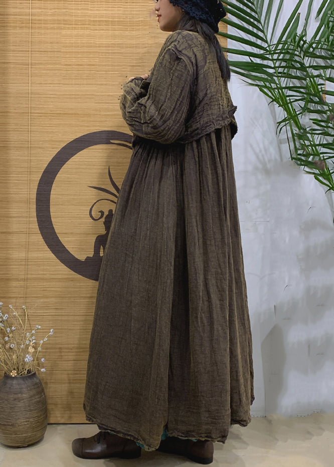 Green Pockets Linen Long Trench Coat Notched Long Sleeve AA1005 Ada Fashion