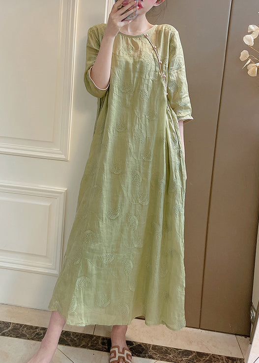 Set Green Pieces Pockets Linen Sleeve Two Embroidered Bracelet FashionChic