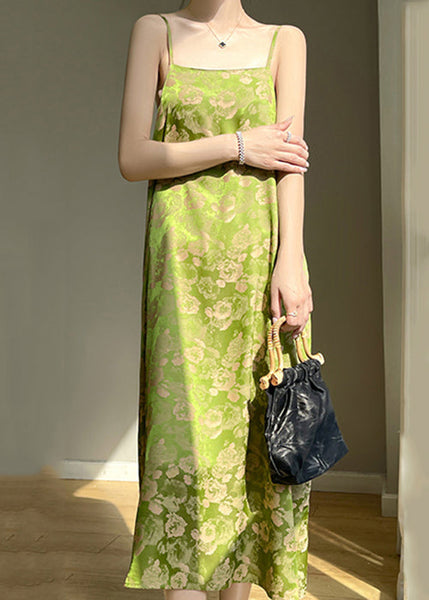 Green Pockets Silk Spaghetti Strap Dress Cold Shoulder Summer AB1004 Genistyle Shop