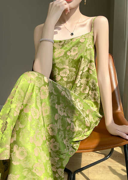 Green Pockets Silk Spaghetti Strap Dress Cold Shoulder Summer AB1004 Genistyle Shop