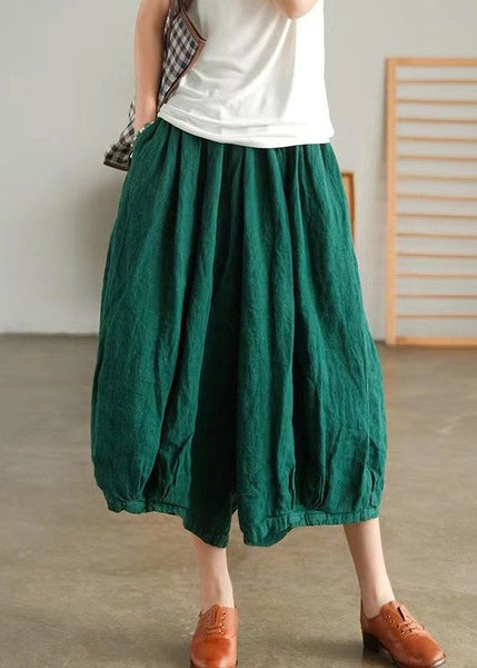 Green Pockets Solid Linen Wide Leg Pants High Waist Summer VV088 HS-CPTS240627