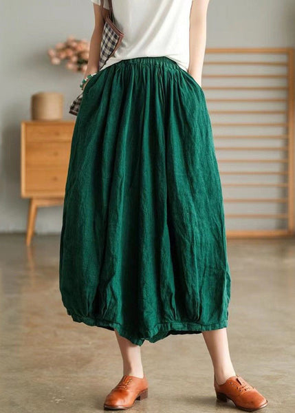 Green Pockets Solid Linen Wide Leg Pants High Waist Summer VV088 HS-CPTS240627