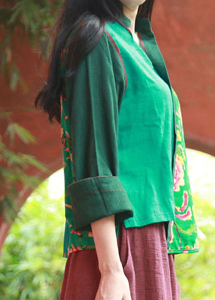 Green Print Asymmetrical Shirt Long Sleeve VB1023 Ada Fashion