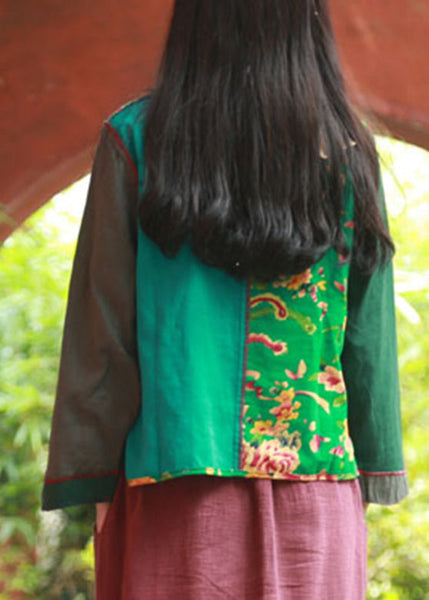 Green Print Asymmetrical Shirt Long Sleeve VB1023 Ada Fashion