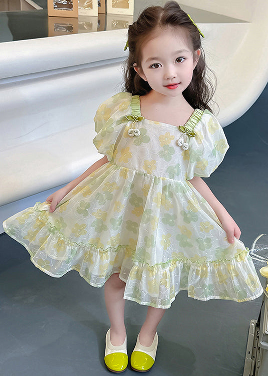 Green Print Cotton Girls Dresses Square Collar Short Sleeve TT020 MM-RCTZSDGL240816