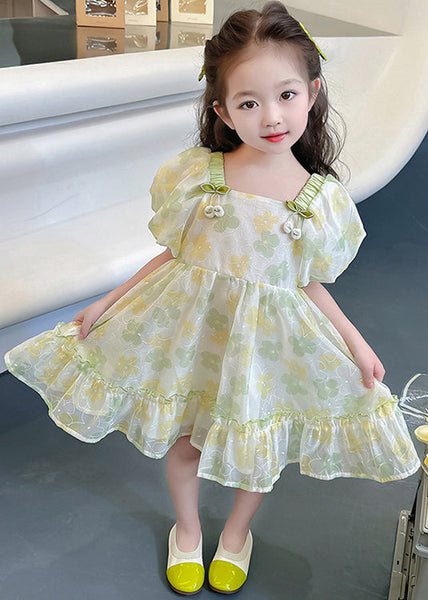 Green Print Cotton Girls Dresses Square Collar Short Sleeve TT020 MM-RCTZSDGL240816