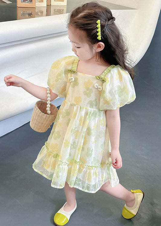 Green Print Cotton Girls Dresses Square Collar Short Sleeve TT020 MM-RCTZSDGL240816