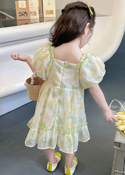 Green Print Cotton Girls Dresses Square Collar Short Sleeve TT020 MM-RCTZSDGL240816
