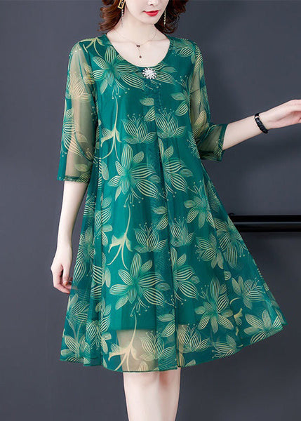 Green Print Tulle Dresses O Neck Half Sleeve OP1084 Ada Fashion