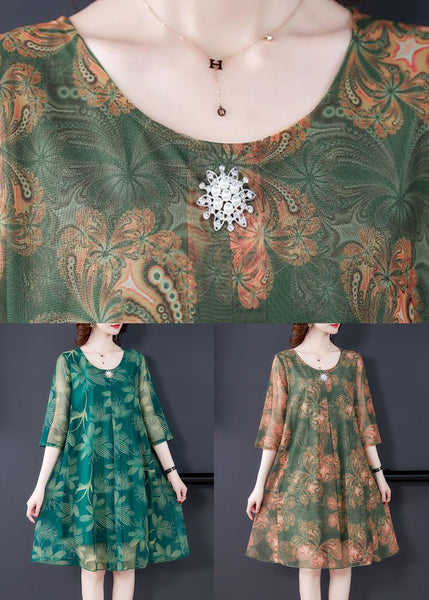 Green Print Tulle Dresses O Neck Half Sleeve OP1084 Ada Fashion