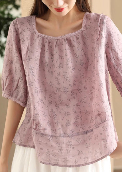 Sides Green Wear Print Both Sleeve Half Shirt On Button Linen FashionChic