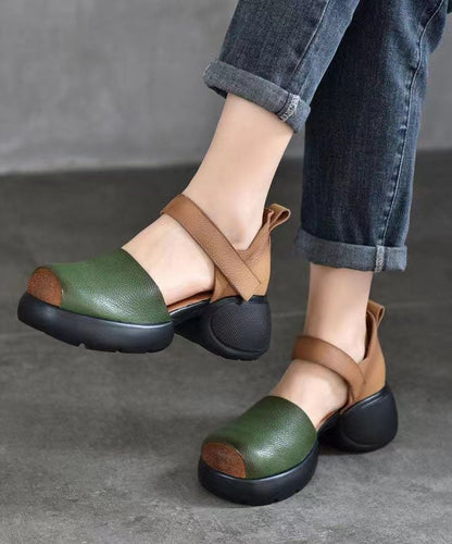 Green Sandals Chunky Cowhide Leather Handmade Splicing Buckle Strap DD1062 Shoe-LX240605