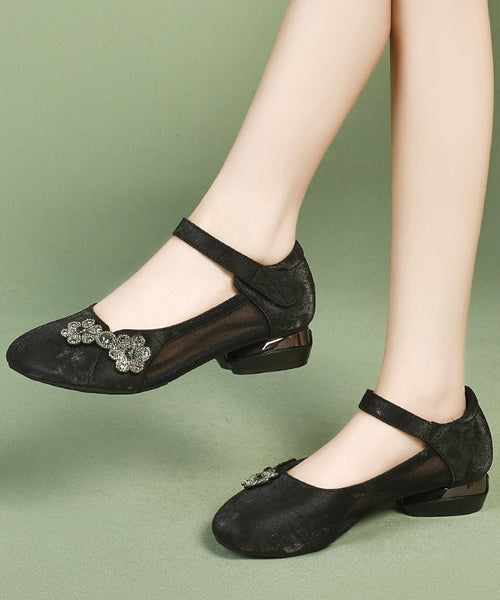 Satin Green Breathable Splicing Strap Buckle Sandals Mesh FashionChic