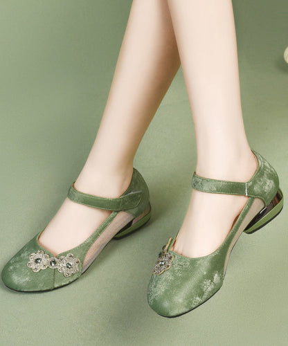 Satin Green Breathable Splicing Strap Buckle Sandals Mesh FashionChic