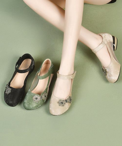 Satin Green Breathable Splicing Strap Buckle Sandals Mesh FashionChic