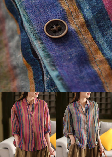 Collar Fall Peter Green Shirt Stripe Pan Linen Button FashionChic