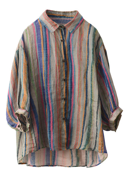 Collar Fall Peter Green Shirt Stripe Pan Linen Button FashionChic
