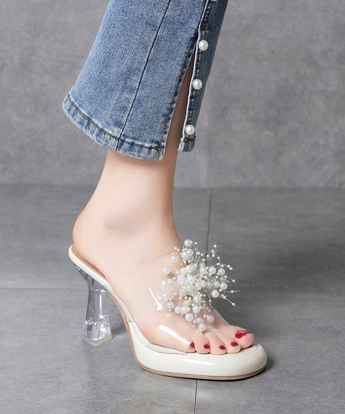 Green Stylish Clear High Heels Splicing Slide Sandals Bead Decorated OI019 shoe-LT240801