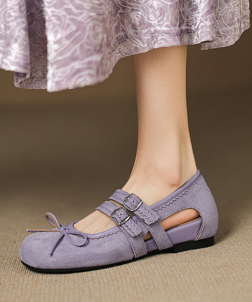 Suede Feet Green Out Shoes Splicing Flat Hollow Bow FashionChic