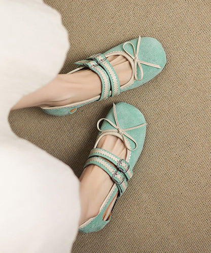 Suede Feet Green Out Shoes Splicing Flat Hollow Bow FashionChic