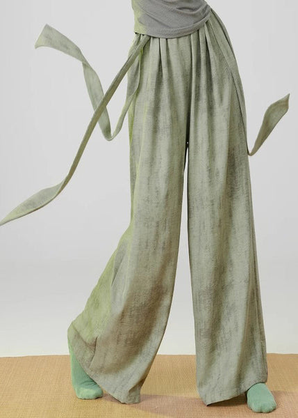 Green Tie Dye Linen Straight Pants Elastic Waist Spring MZF-LPTS250315