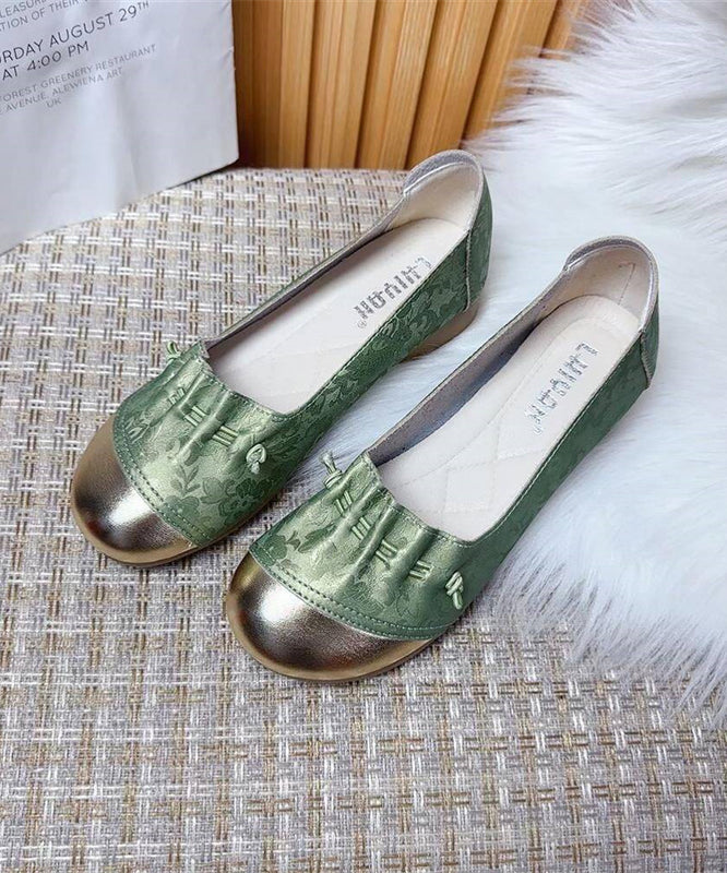 Green Vintage Print Cinched Splicing Flat Feet Shoes AP1035 shoe-PDX240905