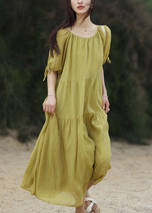 Green Wrinkled Maxi Dress Short Sleeve WW025 OL-SDL240812