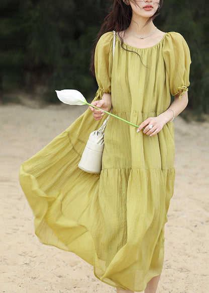 Green Wrinkled Maxi Dress Short Sleeve WW025 OL-SDL240812