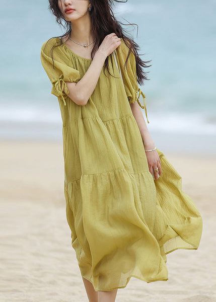 Green Wrinkled Maxi Dress Short Sleeve WW025 OL-SDL240812