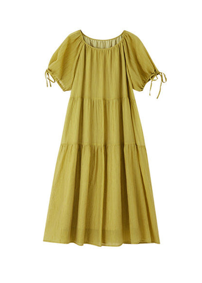 Green Wrinkled Maxi Dress Short Sleeve WW025 OL-SDL240812