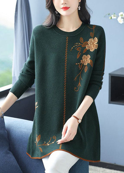Green Zircon Cozy Wool Knit Sweaters O Neck Spring TB029