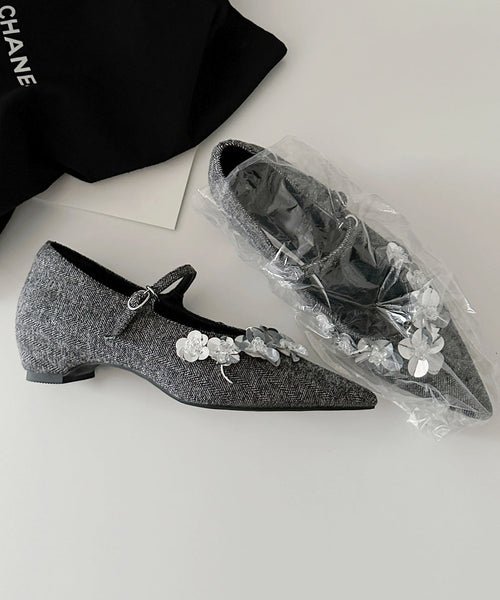 Splicing Cotton Grey Buckle Fabric Chunky Floral Stylish Strap FashionChic