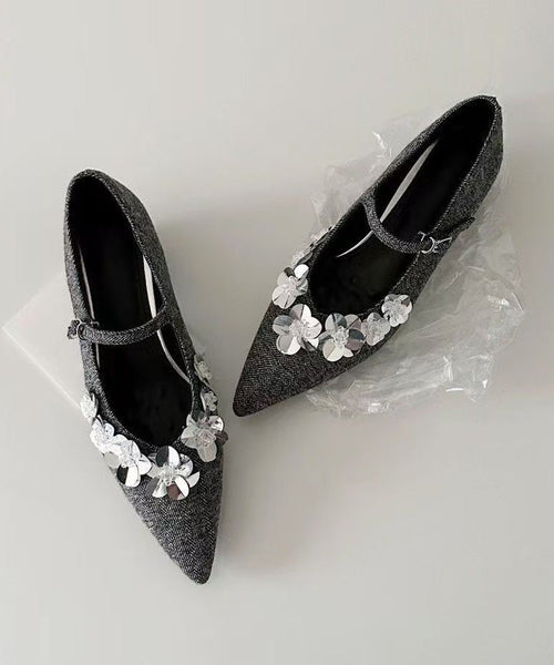 Splicing Cotton Grey Buckle Fabric Chunky Floral Stylish Strap FashionChic