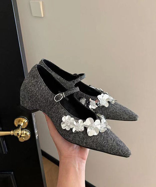 Splicing Cotton Grey Buckle Fabric Chunky Floral Stylish Strap FashionChic